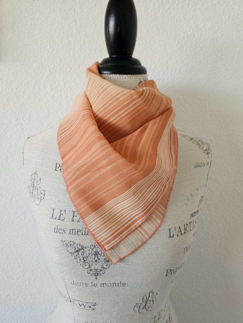 Vintage Cathy 1888 Saks California Striped Scarf – Orange Cream 21" Square
